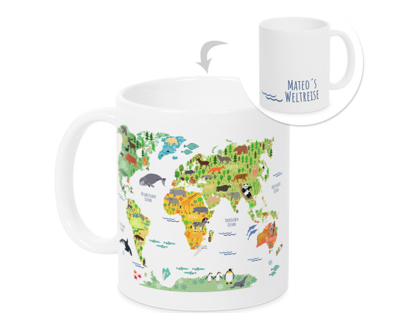 Tasse Weltkarte mit Namen Geschenk zur Einschulung Geburtstag