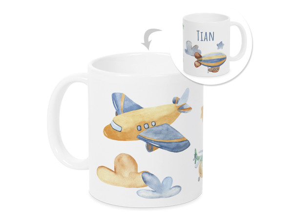 Tasse mit Namen Kinder, personalisiertes Geschenk Weihnachten Geburtstag, als Geschenkidee, Becher, Flugzeuge und Hubschrauber