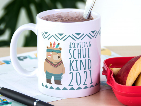 Tasse Einschulung Junge Mädchen HÄUPTLING SCHULKIND mit Wunschjahr