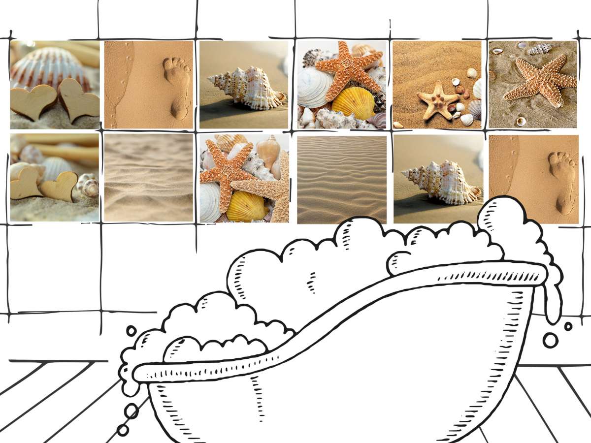 Fliesenaufkleber für Bad Strand und Muscheln - 10x10cm, 14,5x14,5cm