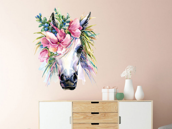 Wandtattoo Einhorn mit Blumen