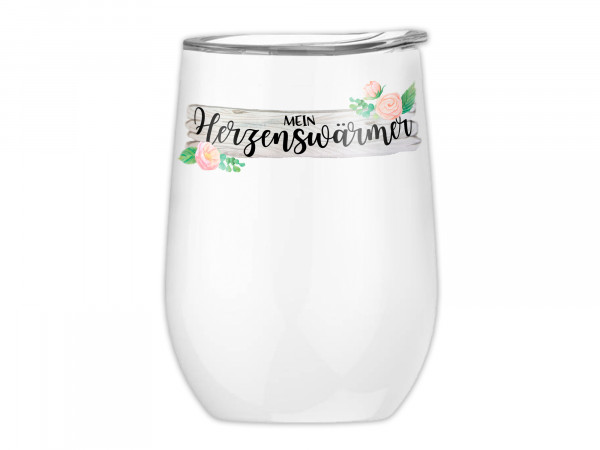 Weinbecher "Mein Herzenswärmer", Tumbler, Edelstahlbecher to Go, mit Deckel, Isolierbecher, Thermo