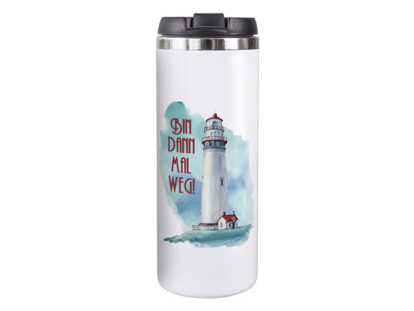 Thermobecher maritim, Kaffeebecher Leuchtturm mit Spruch, Aquarell Design