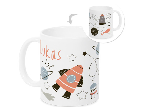 Tasse Weltall Rakete mit Namen Namenstasse