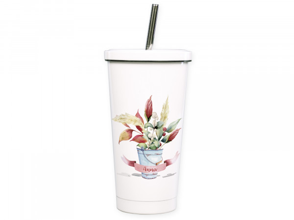 Cocktailbecher Smoothiebecher personalisiert mit Namen und Pampasgras Trockenblumen Boho