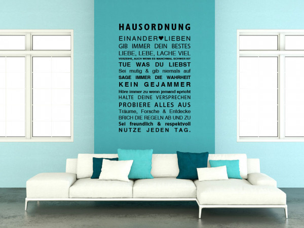 Wandtattoo Familie für Wohnzimmer Hausordnung Herz Wandtattoo Familie für Wohnzimmer Hausordnung Herz