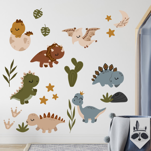 Buntes Wandtattoo Dino Set Boho