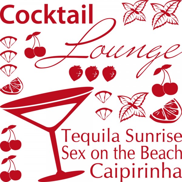 Wandtattoo Cocktail Lounge mit Glas und Früchten