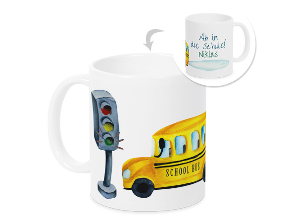 Tasse Einschulung Junge - Schulbus - personalisiertes Geschenk für Schulkind