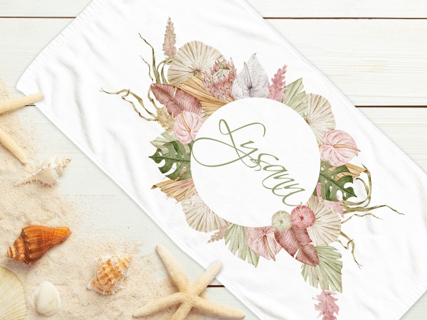 Handtuch personalisiert mit Namen - mit Blumen - Strandtuch