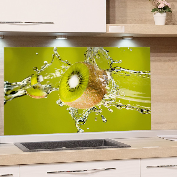 Spritzschutz aus Glas Kiwi Wasserstrahl grün Beispiel in der Küche 3 Spritzschutz aus Glas Kiwi Wasserstrahl grün Beispiel in der Küche 3