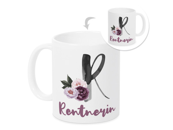 Tasse Rentnerin Rentenbeginn mit Blumen