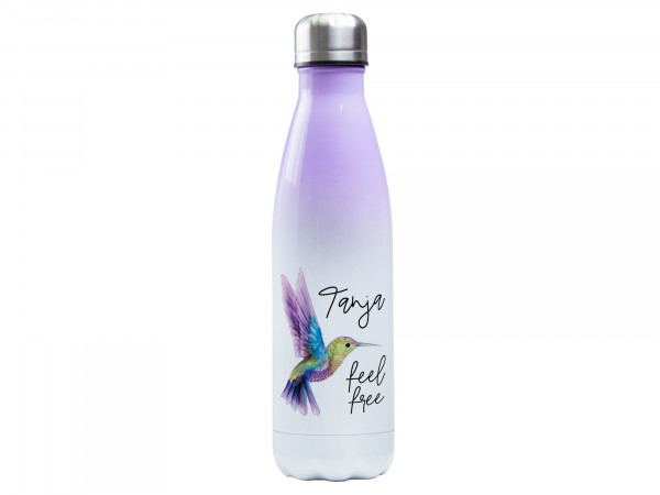Trinkflasche lila personalisiert - Kolibri "feel free"