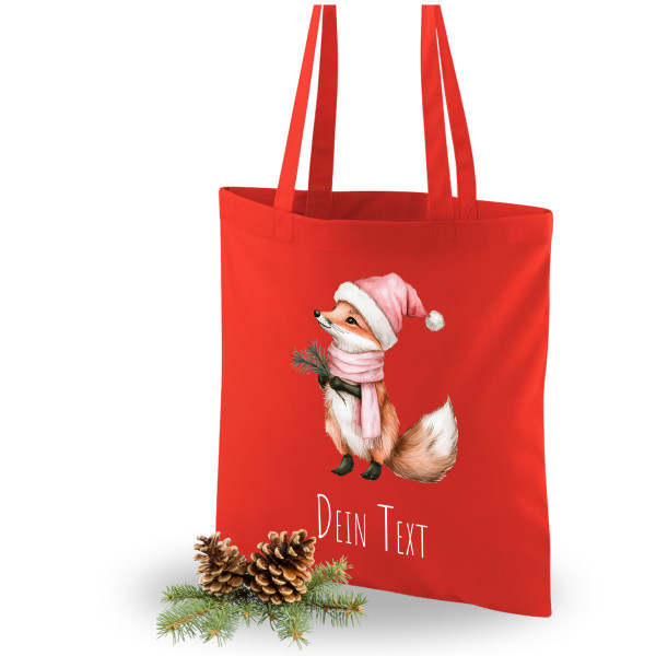Weihnachtseinkaufstasche Rot mit Fuchs-Motiv