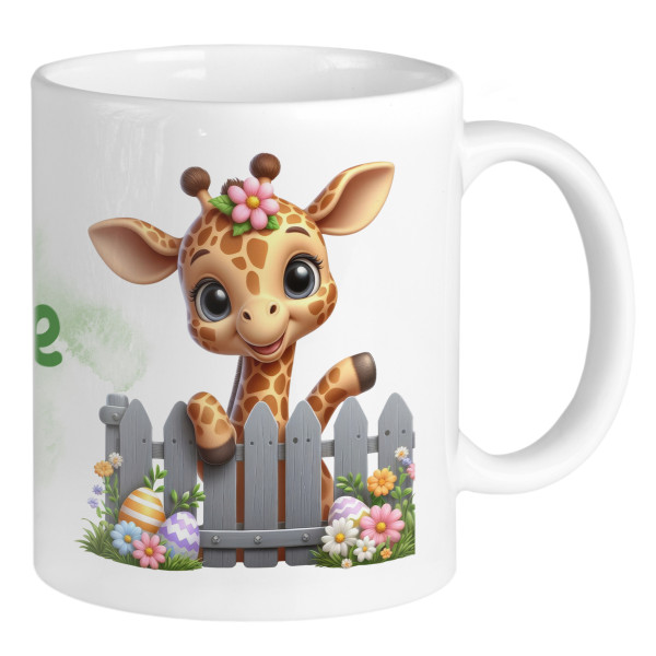 Personalisierte Ostertasse mit Name und Giraffe