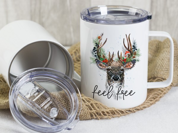 Thermo Tasse Wanderbecher mit Wunschname - Herbst Hirsch