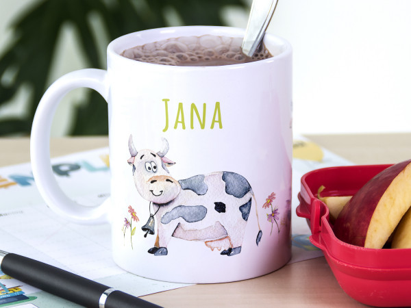 Tasse mit Namen Kinder, personalisiertes Geschenk Weihnachten Geburtstag, als Geschenkidee, Becher, lustige Kühe