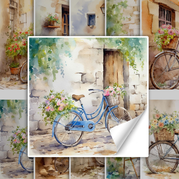 Fliesenaufkleber Shabby Chic Fahrrad mit Blumen