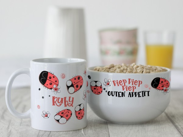 Geschenk-Kinder-Set mit Müslischale & Tasse Marienkäfer