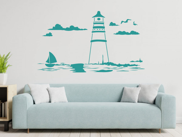 Wandtattoo Badezimmer Leuchtturm - Maritime Deko 55x30cm Weiß