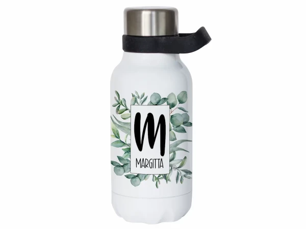 Thermosflasche mit Henkel - Eukalyptus - Trinkflasche personalisiert mit Namen