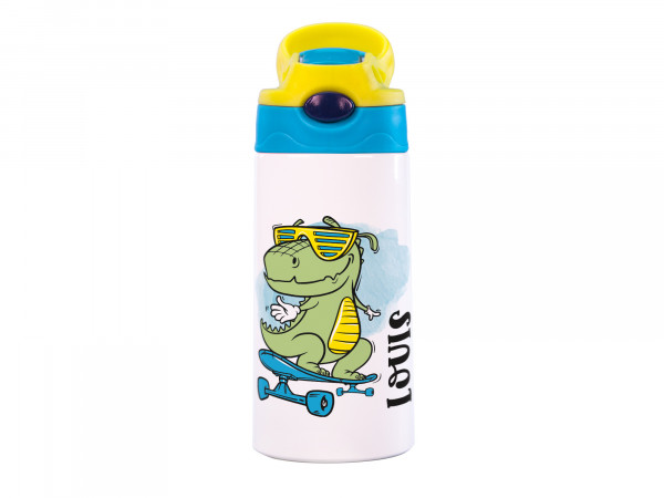 Thermosflasche für Kinder personalisiert - Dinosaurier Skater