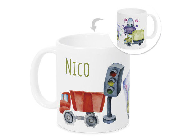 Tasse mit Namen und Autos, personalisiertes Geschenk