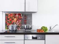 Vorschau: Spritzschutz Unsere Küche mediterran Chili Tomaten hinter dem Herd Vorschau: Spritzschutz Unsere Küche mediterran Chili Tomaten hinter dem Herd
