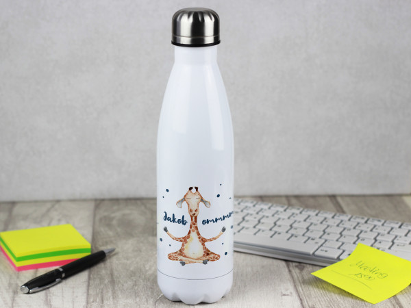 Trinkflasche personalisiert mit Namen für Kinder, Yoga Giraffe Om