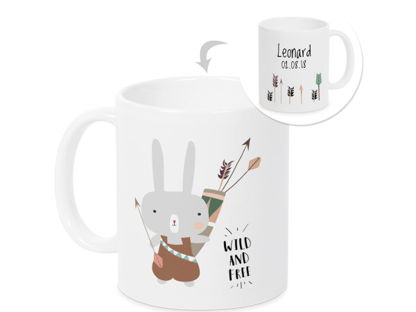 Tasse indianer Hase mit Namen und Datum