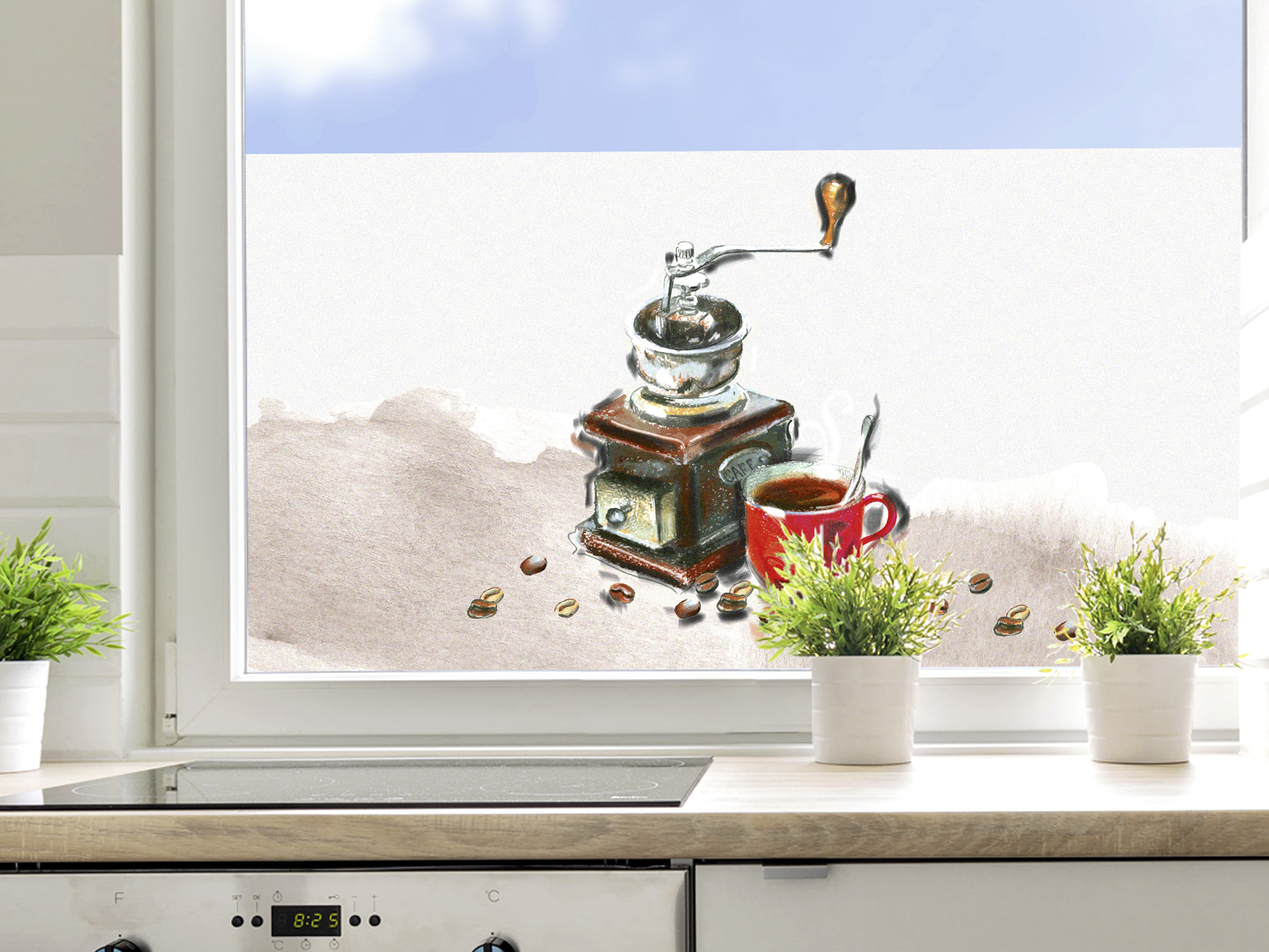 GRAZDesign Fensterfolie Küche Blickdicht Kaffee Motiv Sichtschutzfolie  selbstklebend - 100x57cm / Silbergrau : : Küche, Haushalt & Wohnen