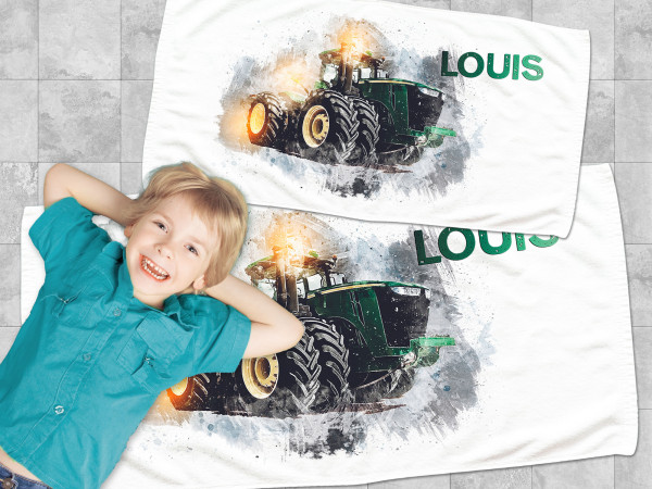 Geschenkset Handtücher 2 Größen - personalisiert mit Namen - Traktor